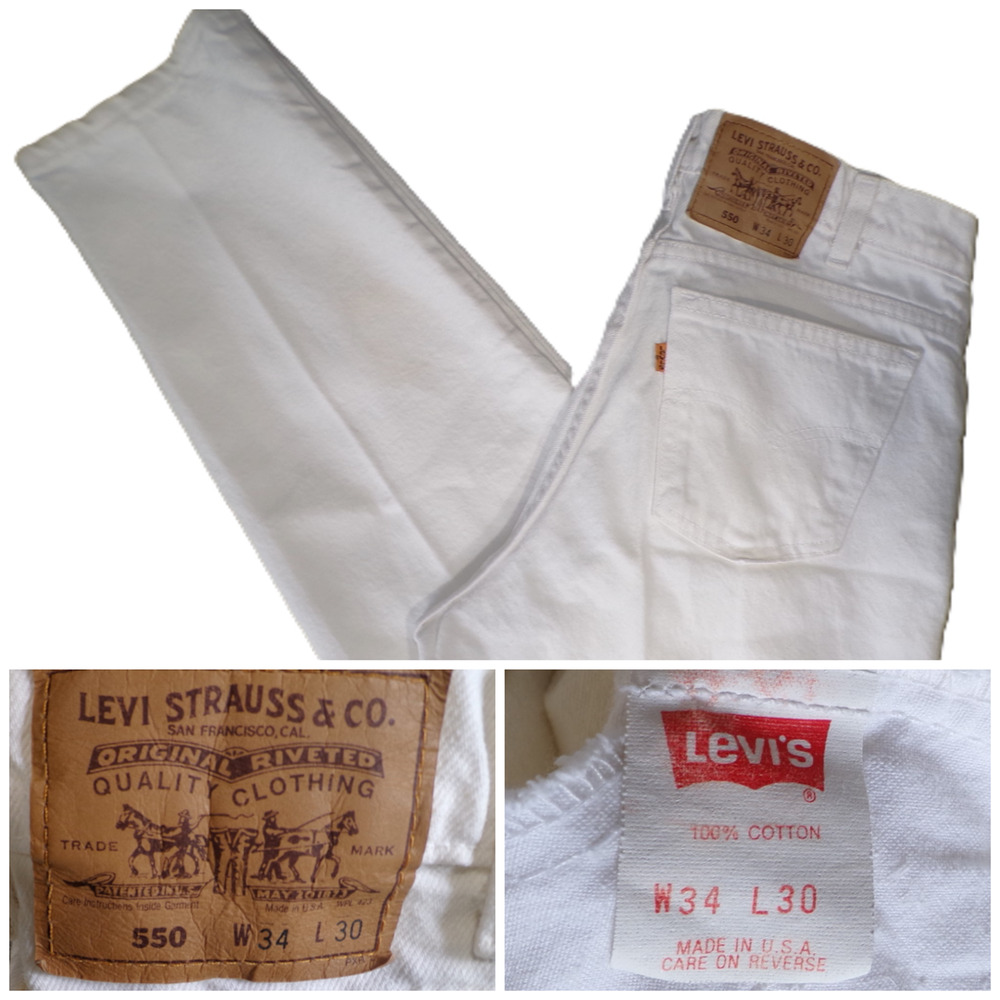 Vtg 1992 Levi's Jeans 550 34 x 30 Ivory tan Orange tab Made in USA Excellent